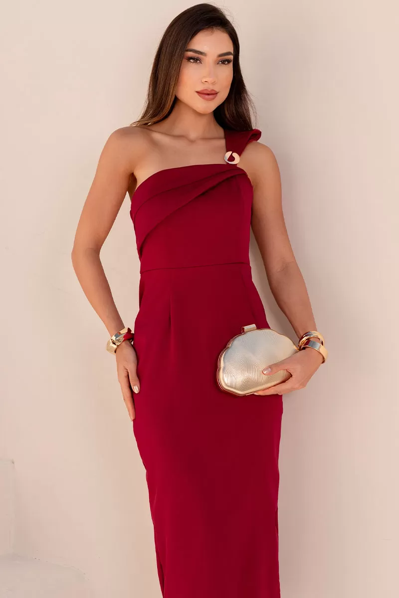 Miss Misses - Angelina MD One Shoulder Dress with Wine Metal Detail - 54623006
