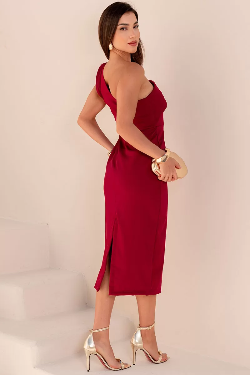 Miss Misses - Angelina MD One Shoulder Dress with Wine Metal Detail - 54623006