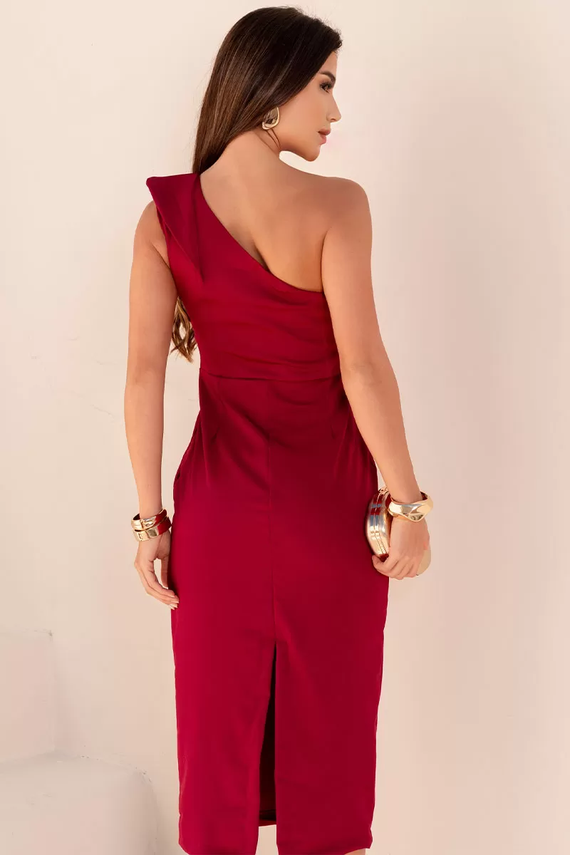 Miss Misses - Angelina MD One Shoulder Dress with Wine Metal Detail - 54623006