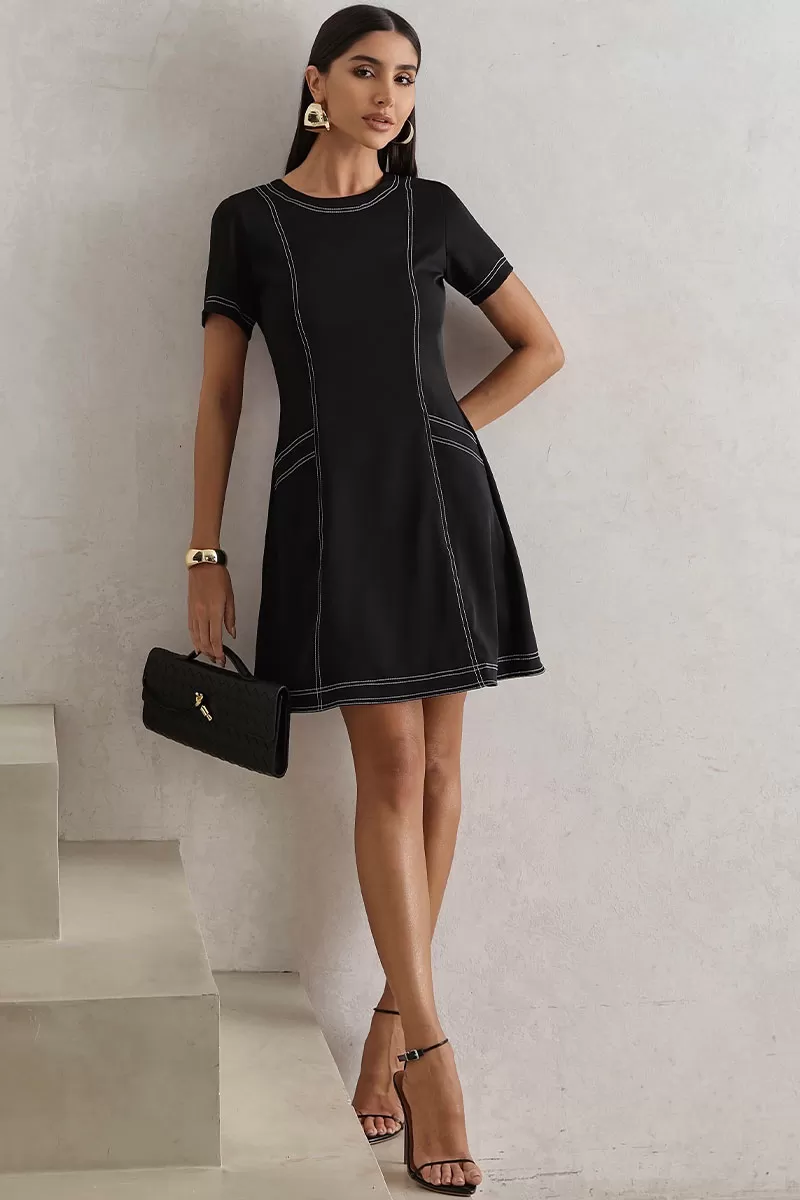 Miss Misses - Lavinia Gode Dress with Black Stitching Detail - 54624001