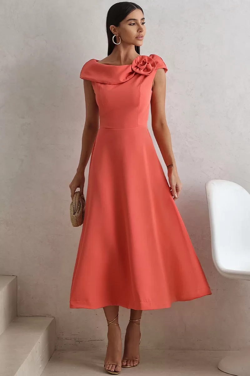 Miss Misses - Hilda Dress with Flower Detail on the Coral Collar - 54592066