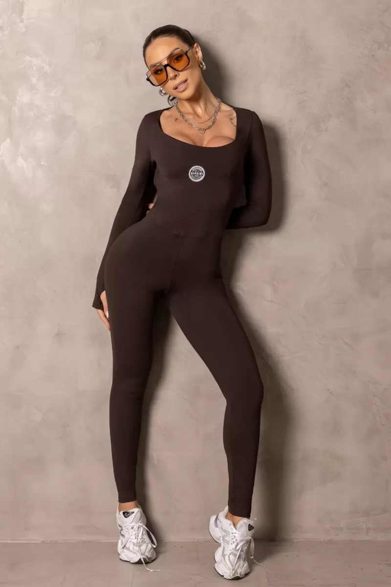 Hipkini - Long Sleeve Fitness Smash Coffee Jumpsuit - 33331509