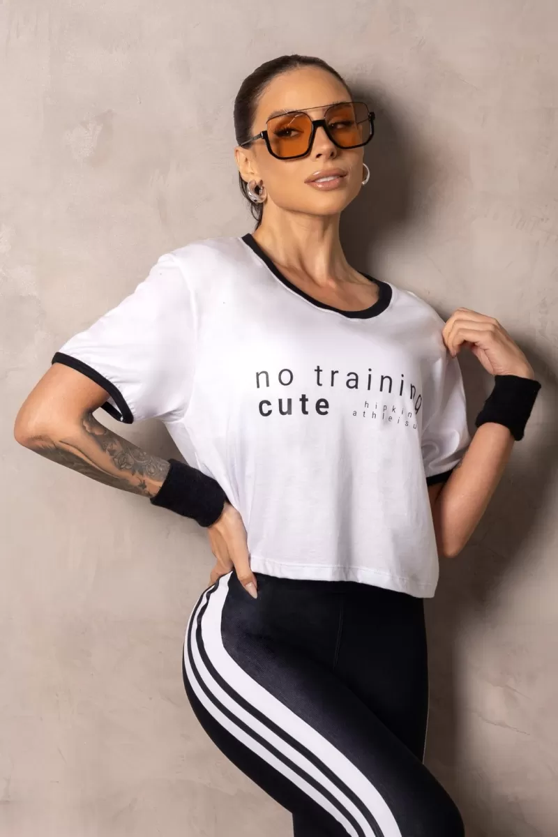 Hipkini - Cropped Smash White fitness T-Shirt with silk - 33331244