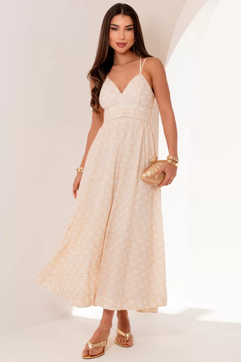 Miss Misses - Dress Marina Midi needlework W/Handle W/Ziper Off White - 54641030