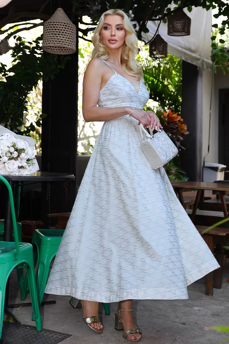 Miss Misses - Marina Midi Needlework Dress with Straps and Zipper in Green - 54641023