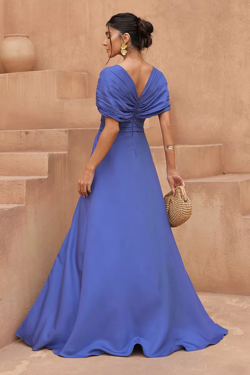 Dot Clothing - Dot Clothing Satin Dress with Blue Slit - 2797AZUL