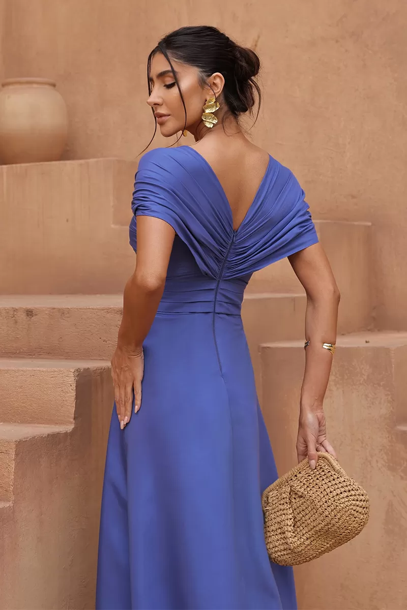 Dot Clothing - Dot Clothing Satin Dress with Blue Slit - 2797AZUL