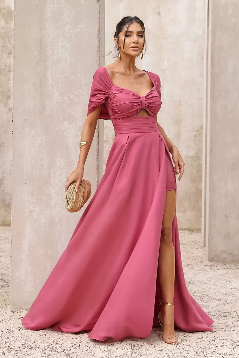 Dot Clothing - Vestido Dot Clothing Acetinado C/ Fenda Rosa - 2797ROSA