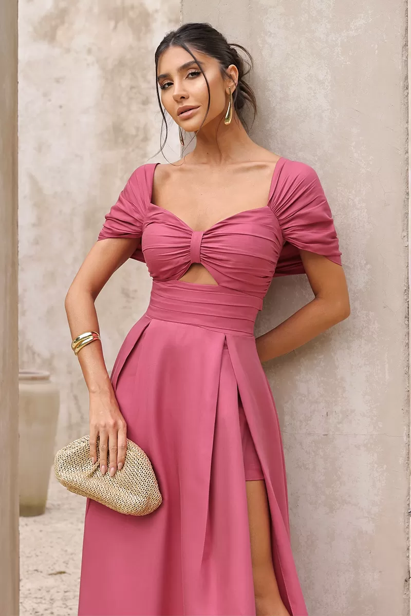 Dot Clothing - Vestido Dot Clothing Acetinado C/ Fenda Rosa - 2797ROSA