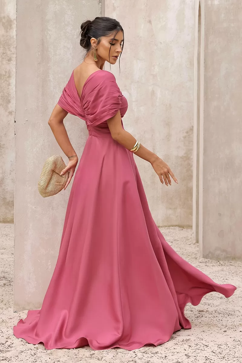 Dot Clothing - Vestido Dot Clothing Acetinado C/ Fenda Rosa - 2797ROSA