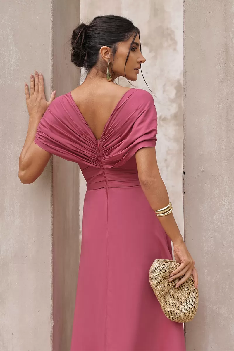 Dot Clothing - Vestido Dot Clothing Acetinado C/ Fenda Rosa - 2797ROSA