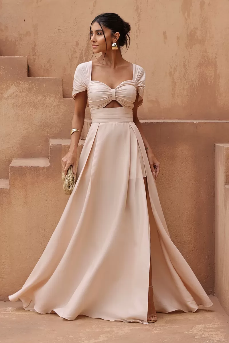 Dot Clothing - Vestido Dot Clothing Acetinado C/ Fenda Off White - 2797OFF