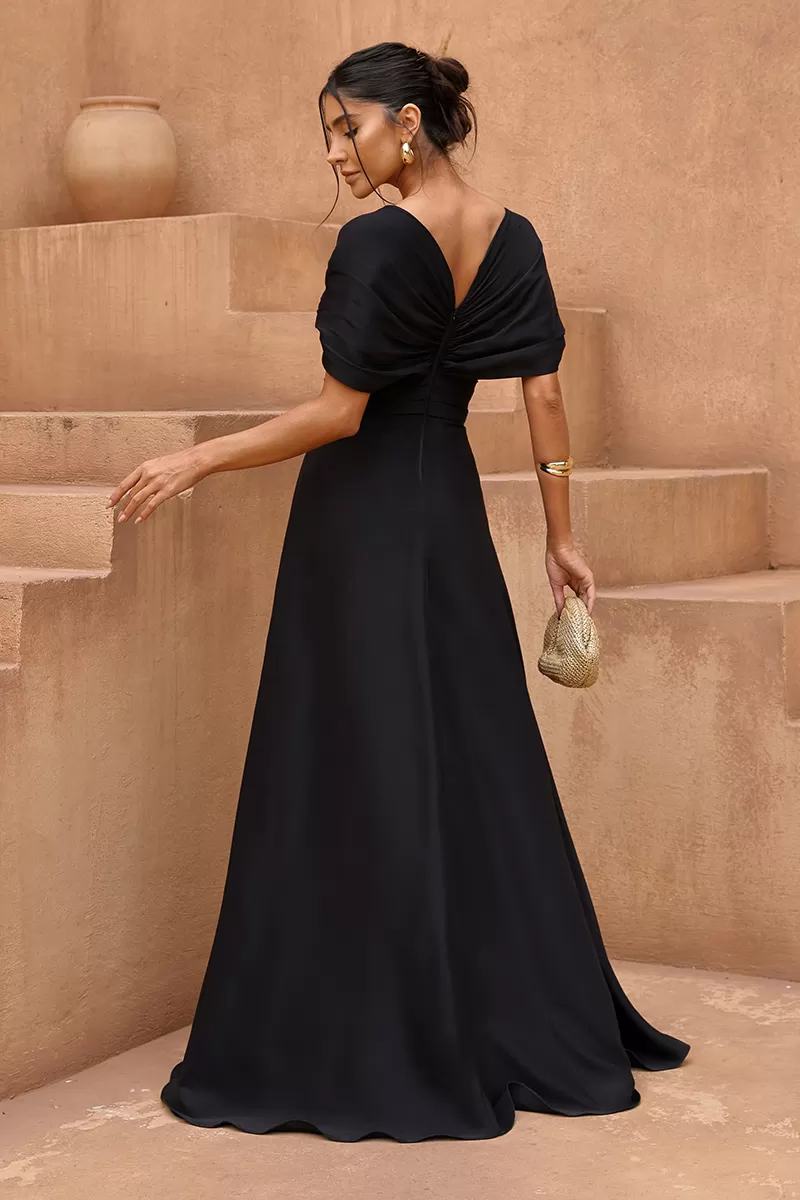 Dot Clothing - Vestido Dot Clothing Acetinado C/ Fenda Preto - 2797PRETO