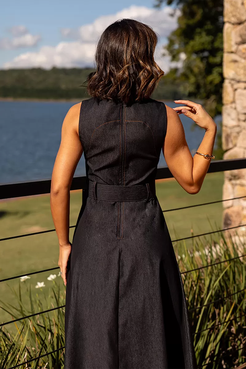 Dot Clothing - Vestido Midi Dot Clothing Mullet Com Cinto Preto - 2720PRETO