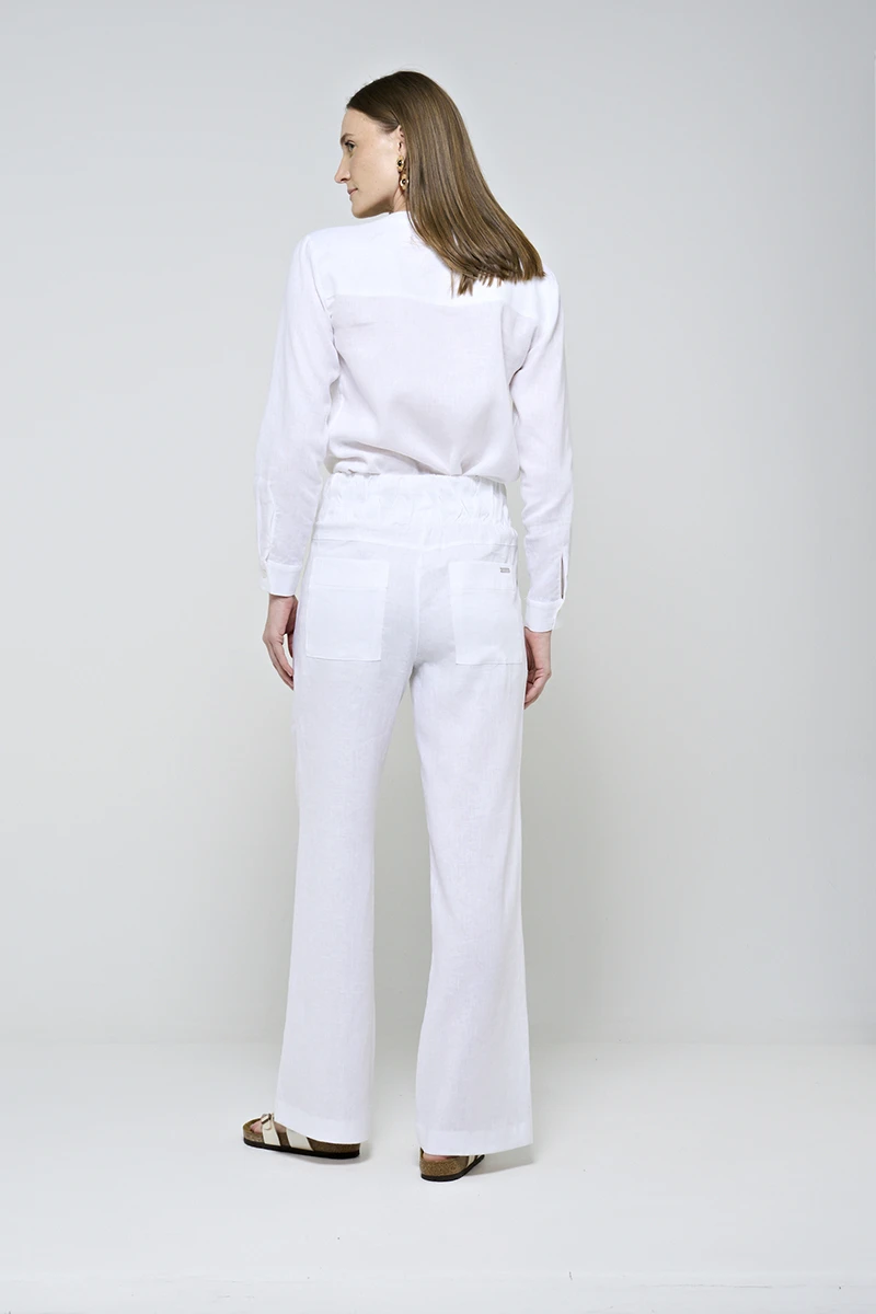 Hidrogênio - CALÇA RETA CÓS PESPONTADO LINHO PURO VALERIA BRANCO - 20541002