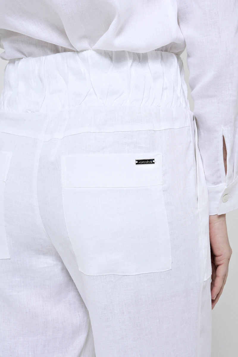 Hidrogênio - CALÇA RETA CÓS PESPONTADO LINHO PURO VALERIA BRANCO - 20541002