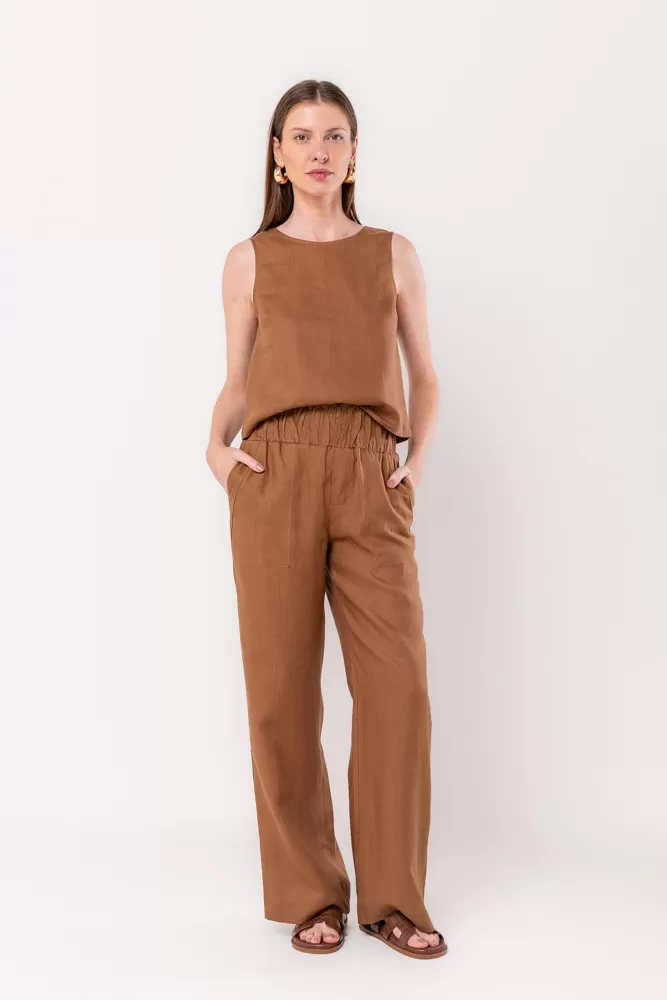 Hidrogênio - VALERIA BEAR STRAIGHT PANTS WITH STITCHED LINEN - 20541585