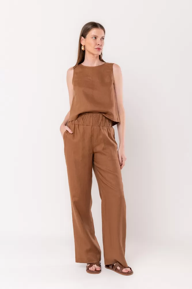 Hidrogênio - VALERIA BEAR STRAIGHT PANTS WITH STITCHED LINEN - 20541585