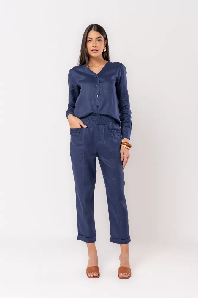 Hidrogênio - CAMISA DE LINHO PURO MARINHO - 20525004