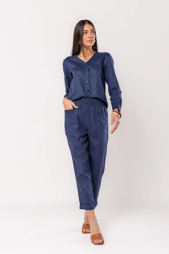 Hidrogênio - CAMISA DE LINHO PURO MARINHO - 20525004