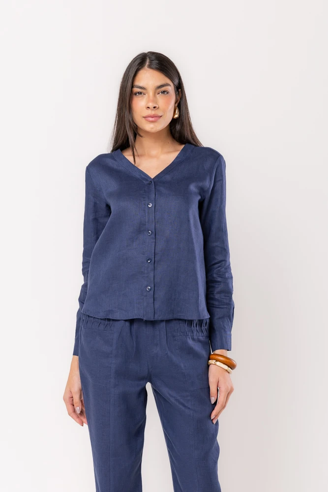 Hidrogênio - CAMISA DE LINHO PURO MARINHO - 20525004