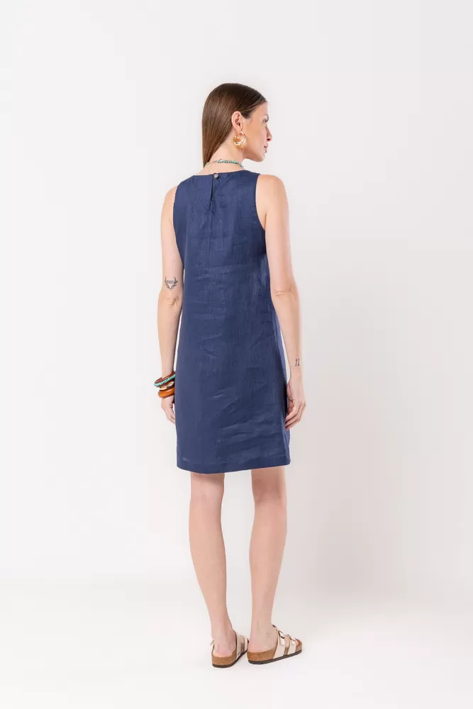 Hidrogênio - VESTIDO EVASE LINHO PURO MARINHO - 20540004