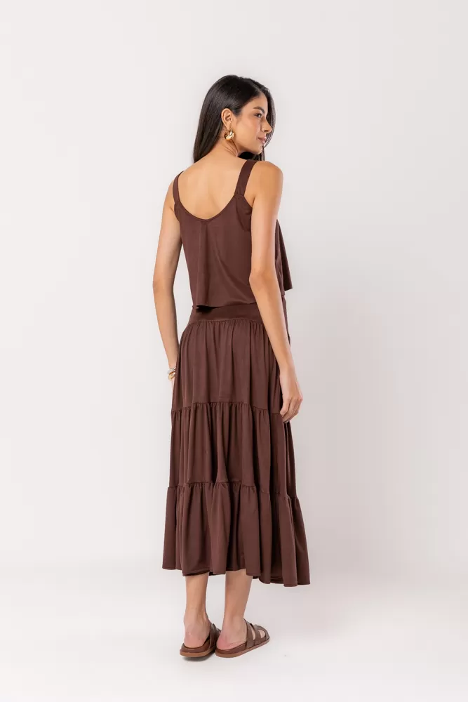 Hidrogênio - 3 MARIAS LONG SKIRT CHOCOLATE SUEDE - 20528032