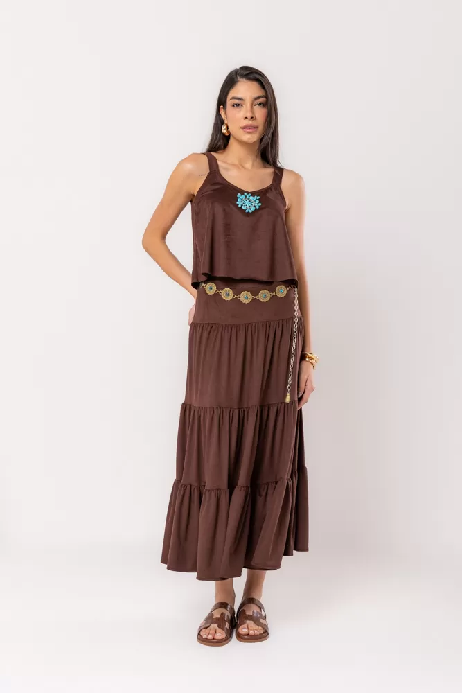 Hidrogênio - 3 MARIAS LONG SKIRT CHOCOLATE SUEDE - 20528032