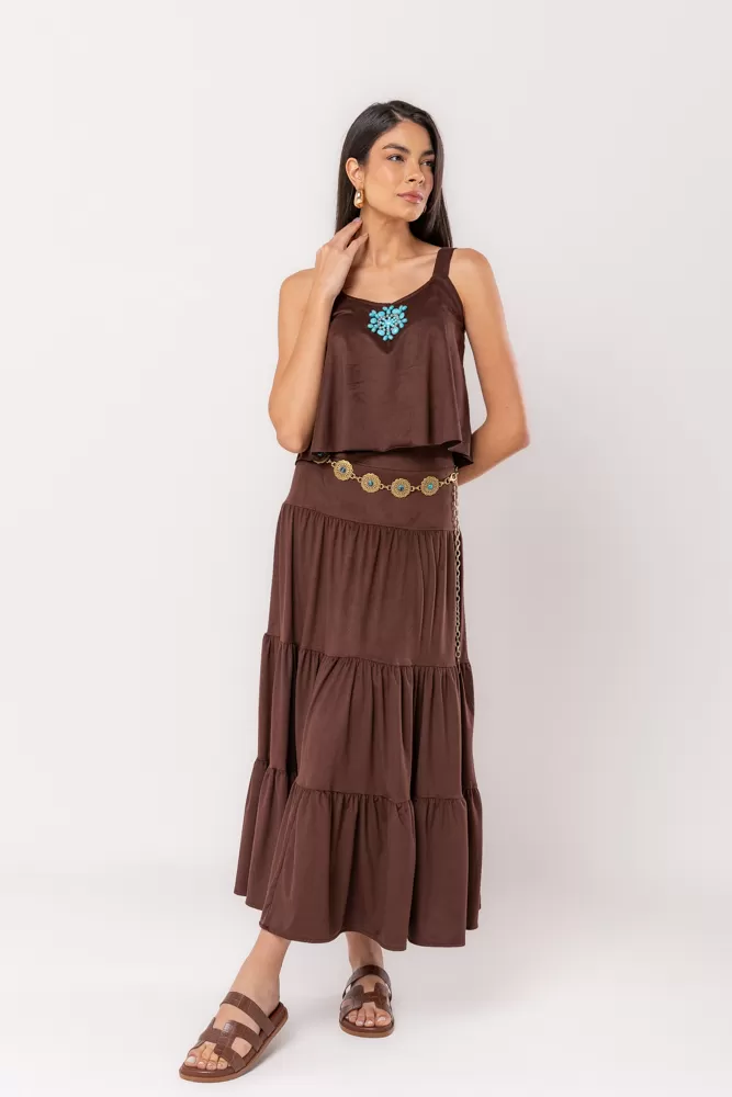 Hidrogênio - 3 MARIAS LONG SKIRT CHOCOLATE SUEDE - 20528032