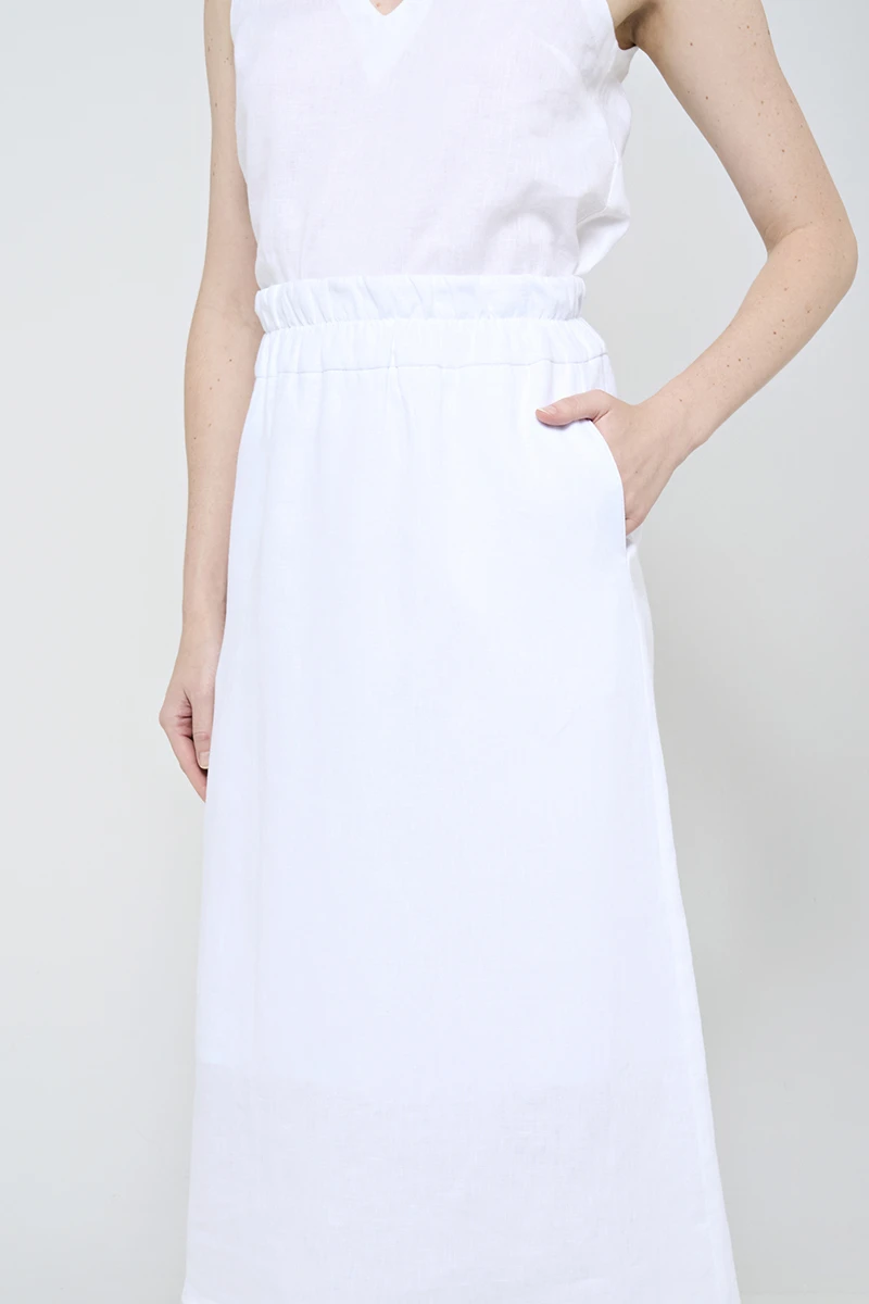 Hidrogênio - WHITE LINEN MIDI SKIRT - 20561002