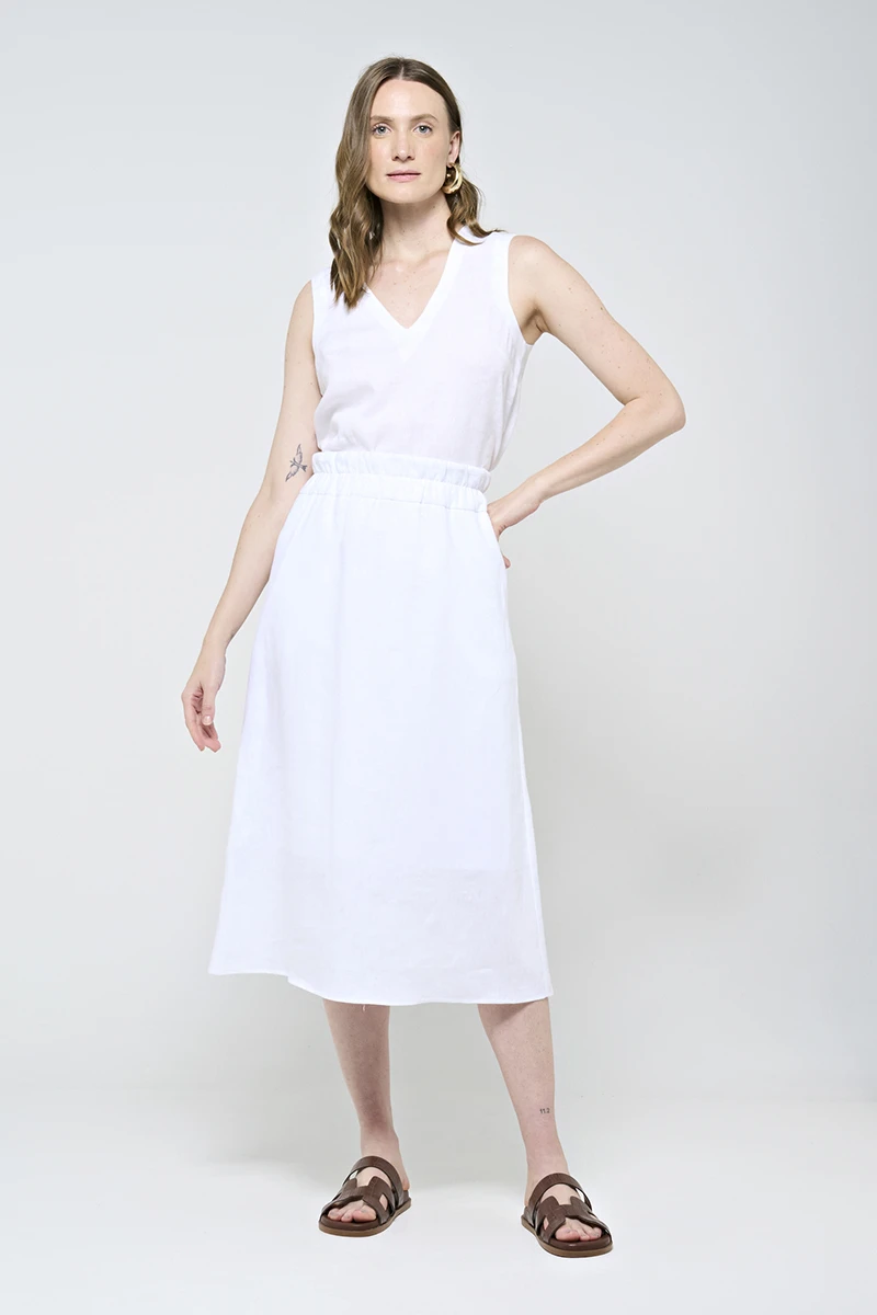 Hidrogênio - WHITE LINEN MIDI SKIRT - 20561002