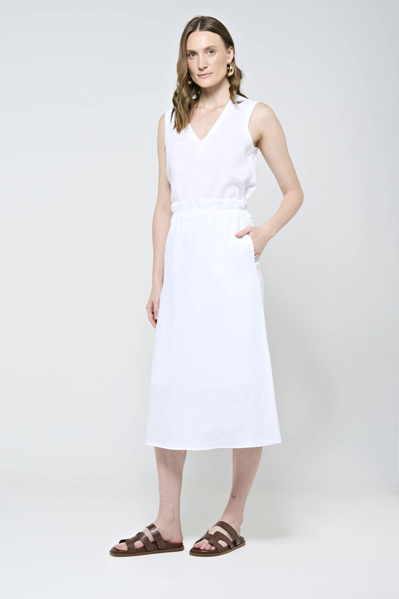 Hidrogênio - WHITE LINEN MIDI SKIRT - 20561002