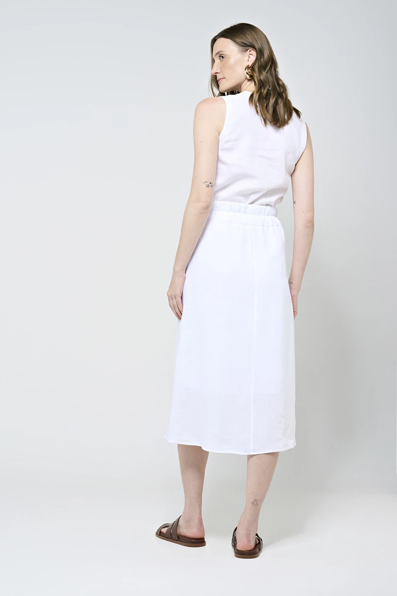 Hidrogênio - WHITE LINEN MIDI SKIRT - 20561002