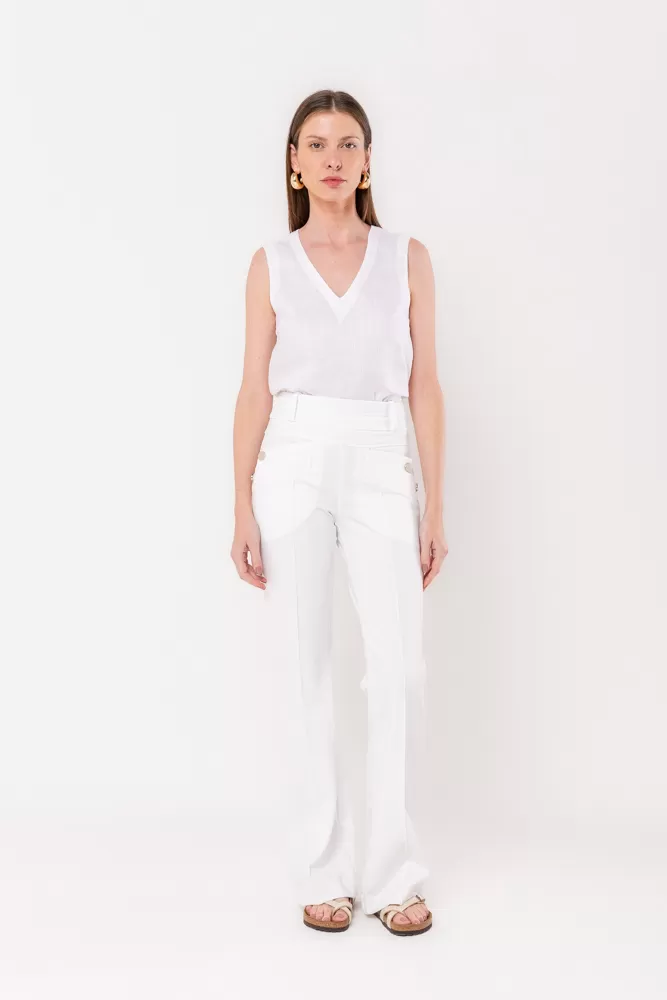 Hidrogênio - Flare pants with lapels in off-white, blackberry - 20359018