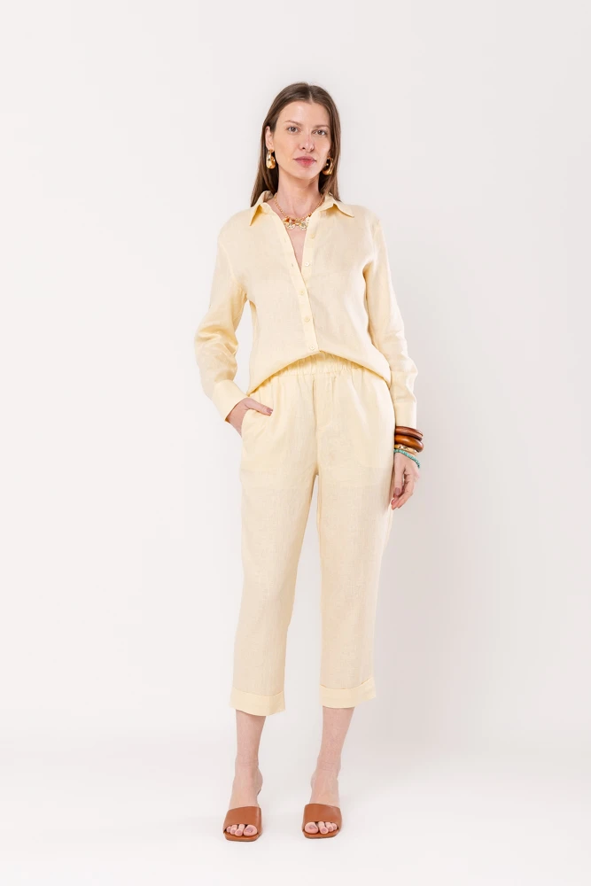 Hidrogênio - CALÇA CENOURA POLIANA LINHO 100% TERRA - 19886332