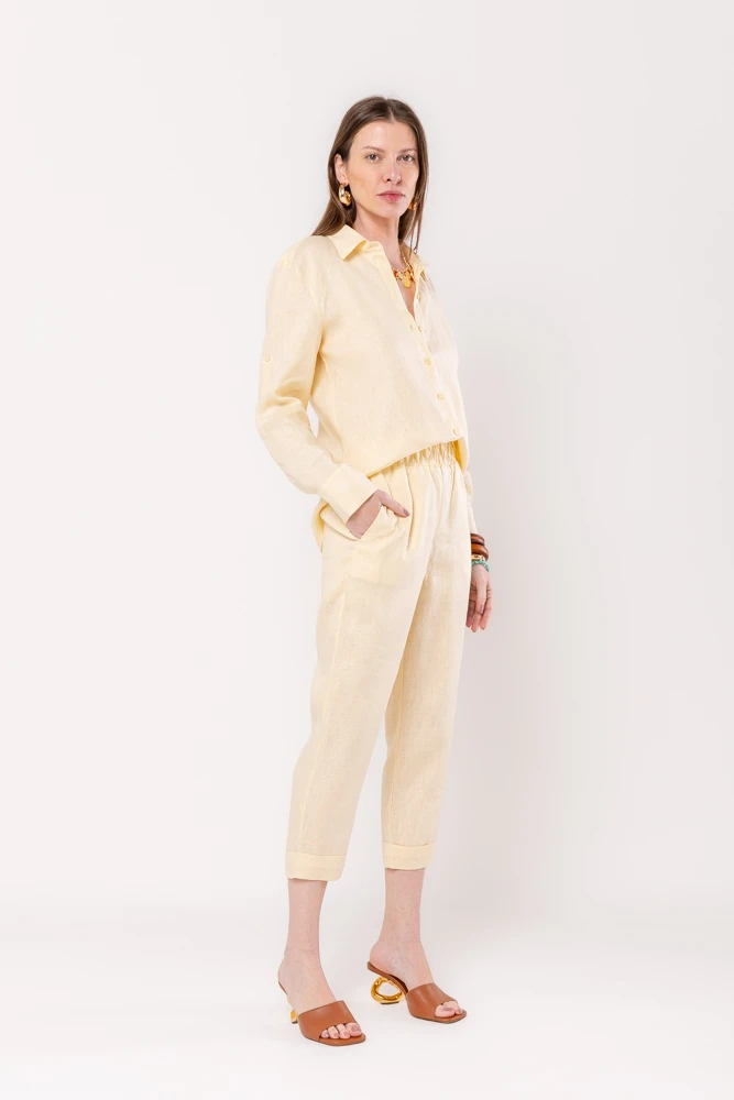 Hidrogênio - CALÇA CENOURA POLIANA LINHO 100% TERRA - 19886332