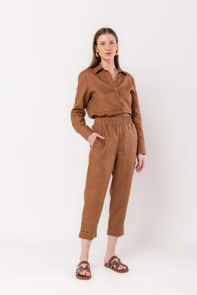 Hidrogênio - CALÇA CENOURA POLIANA LINHO 100% BEAR - 19886585