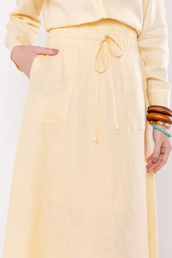 Hidrogênio - SAIA EVASE MIDI 100% LINHO CONCHA - 19800582