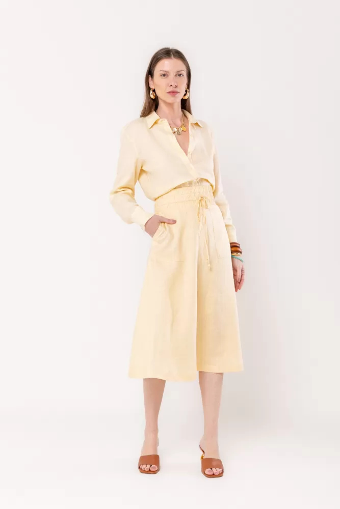 Hidrogênio - SAIA EVASE MIDI 100% LINHO CONCHA - 19800582