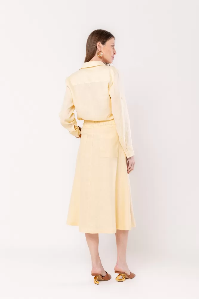 Hidrogênio - SAIA EVASE MIDI 100% LINHO CONCHA - 19800582