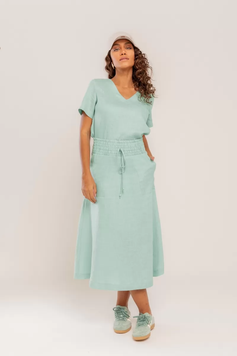 Hidrogênio - SAIA EVASE MIDI 100% LINHO  PEPPERMINT - 19800583