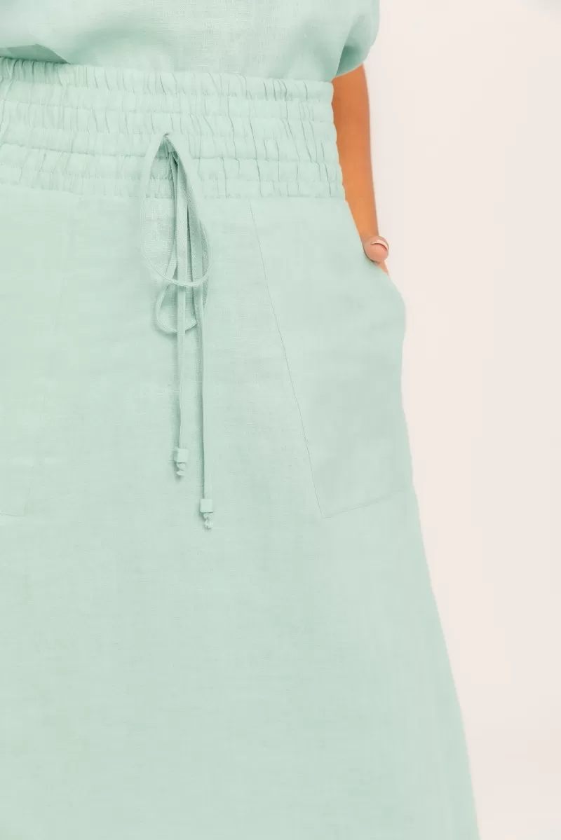 Hidrogênio - SAIA EVASE MIDI 100% LINHO  PEPPERMINT - 19800583