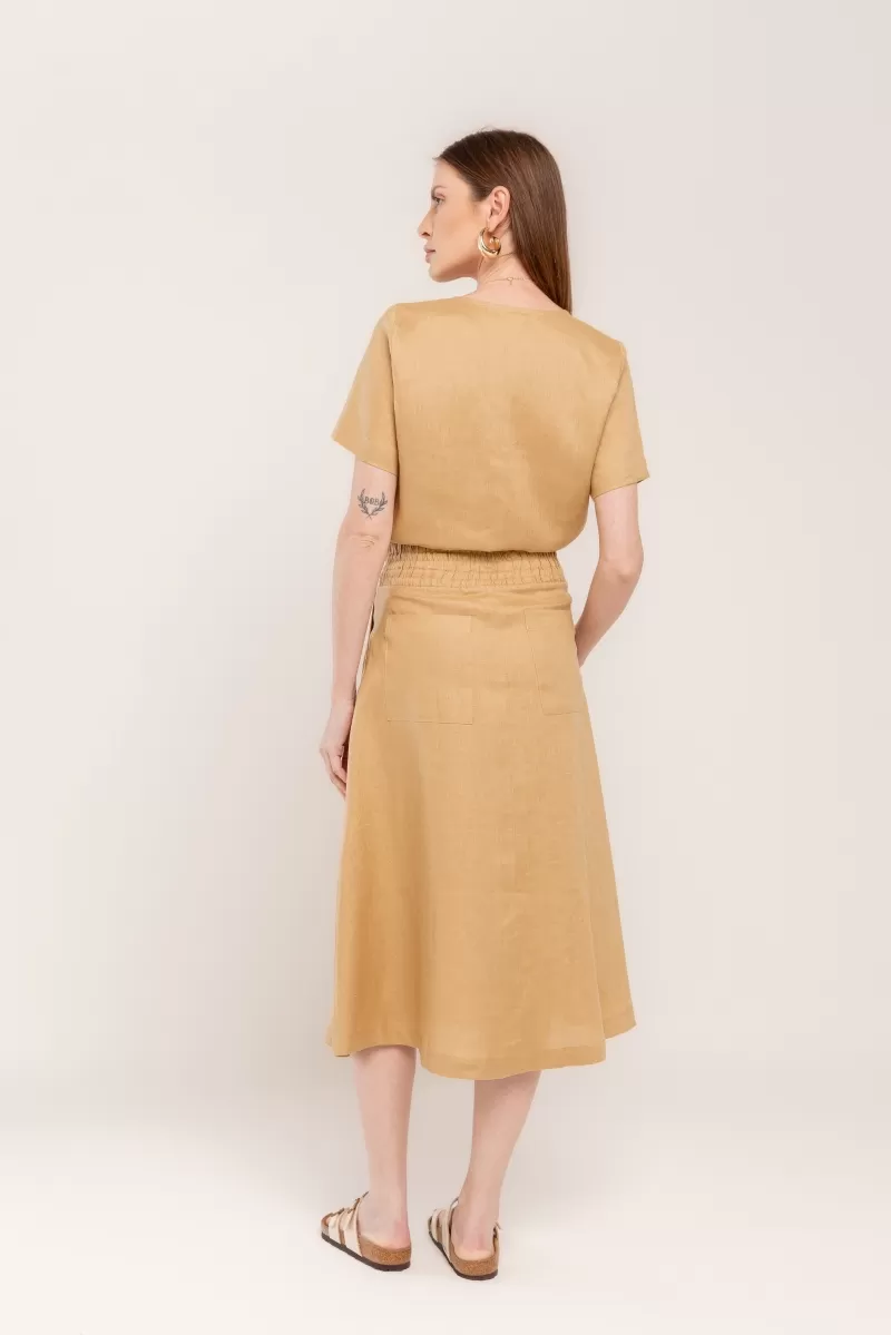 Hidrogênio - SAIA EVASE MIDI 100% LINHO CANGURU - 19800580