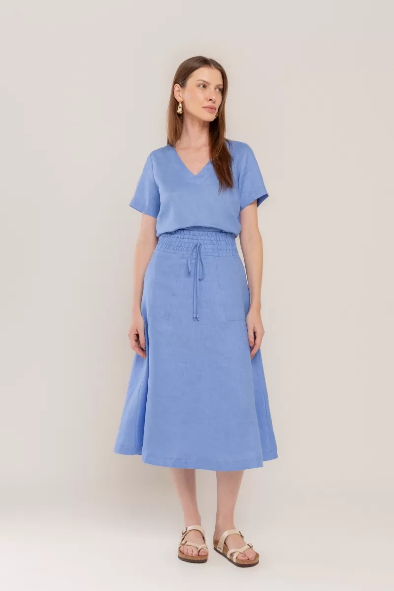 Hidrogênio - SAIA EVASE MIDI 100% LINHO PACIFIC - 19800581