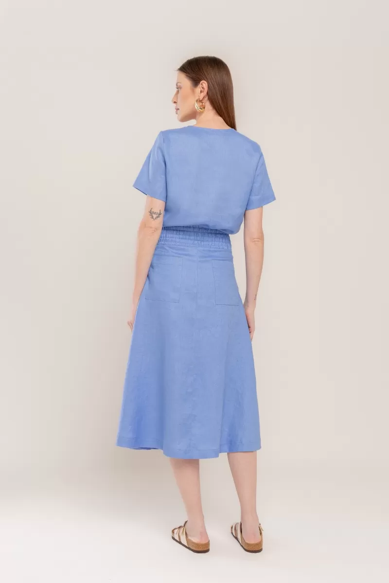 Hidrogênio - SAIA EVASE MIDI 100% LINHO PACIFIC - 19800581