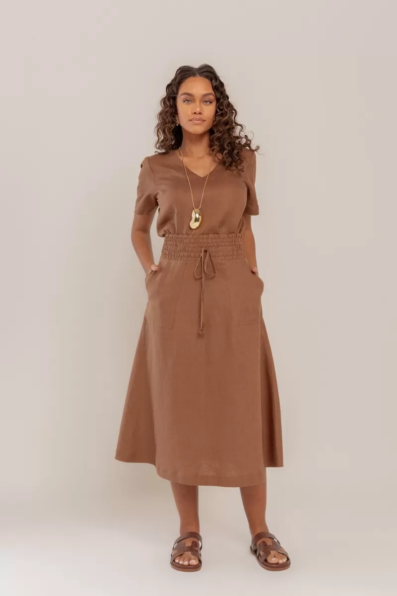 Hidrogênio - SAIA EVASE MIDI 100% LINHO BEAR - 19800585