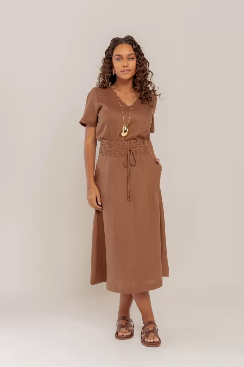 Hidrogênio - SAIA EVASE MIDI 100% LINHO BEAR - 19800585