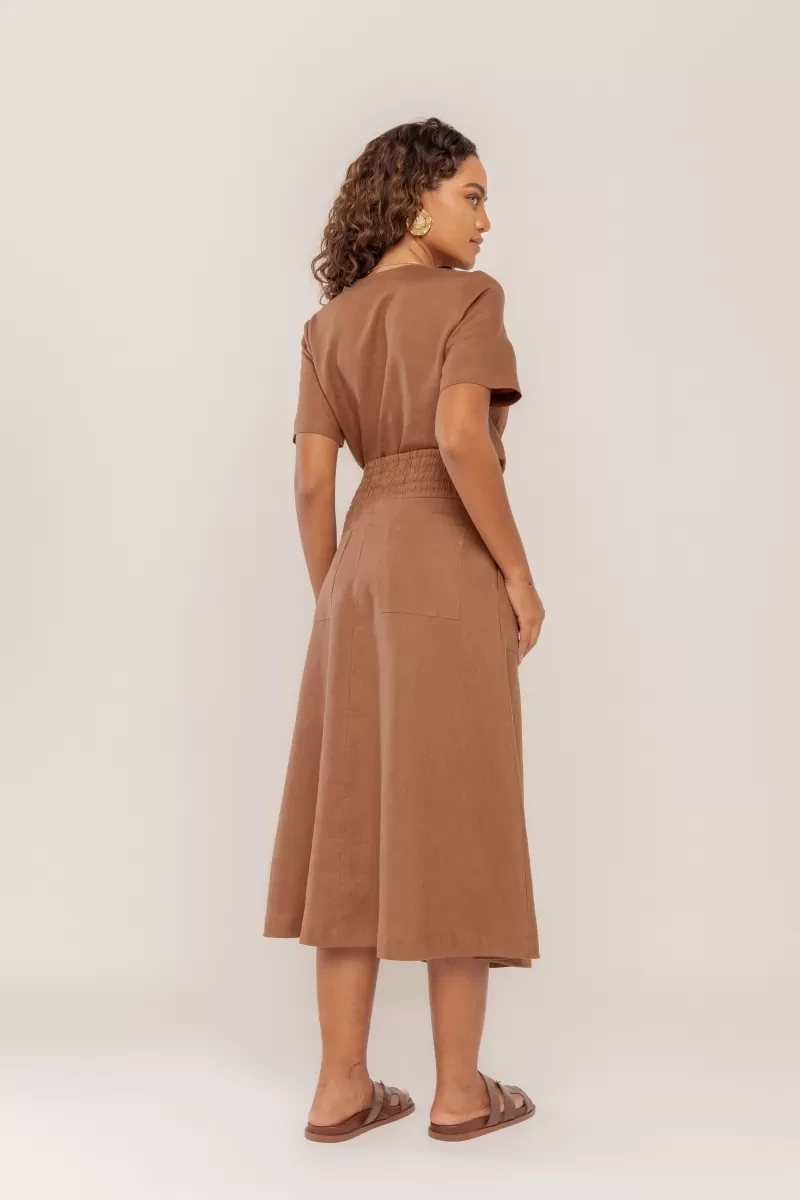 Hidrogênio - SAIA EVASE MIDI 100% LINHO BEAR - 19800585