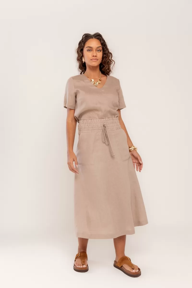 Hidrogênio - EVASE MIDI SKIRT 100% LINEN GROOT - 19800586
