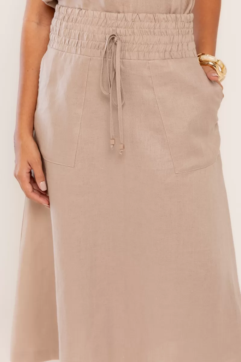 Hidrogênio - EVASE MIDI SKIRT 100% LINEN GROOT - 19800586